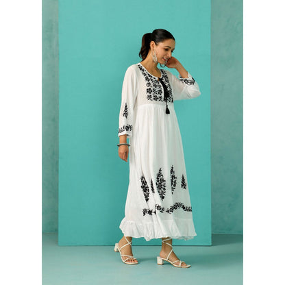 House of Chikankari Chandni Chikankari Modal A-Line White Maxi Dress