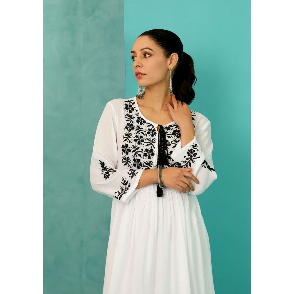 House of Chikankari Chandni Chikankari Modal A-Line White Maxi Dress
