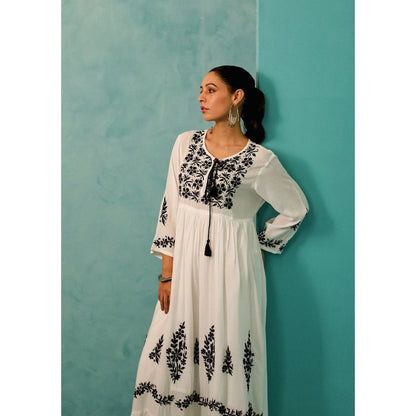 House of Chikankari Chandni Chikankari Modal A-Line White Maxi Dress
