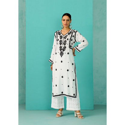 House of Chikankari Chandni Chikankari Modal Straight White Kurta