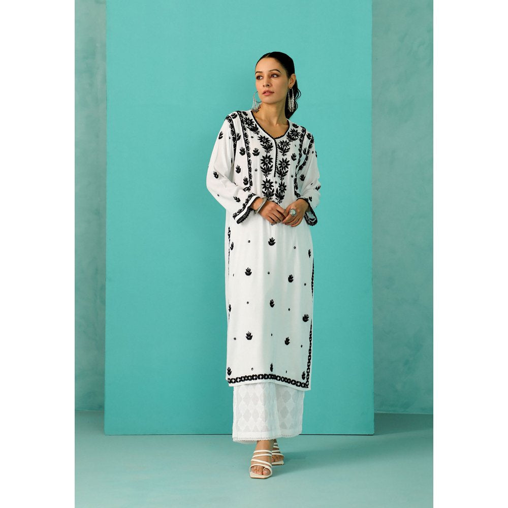 House of Chikankari Chandni Chikankari Modal Straight White Kurta