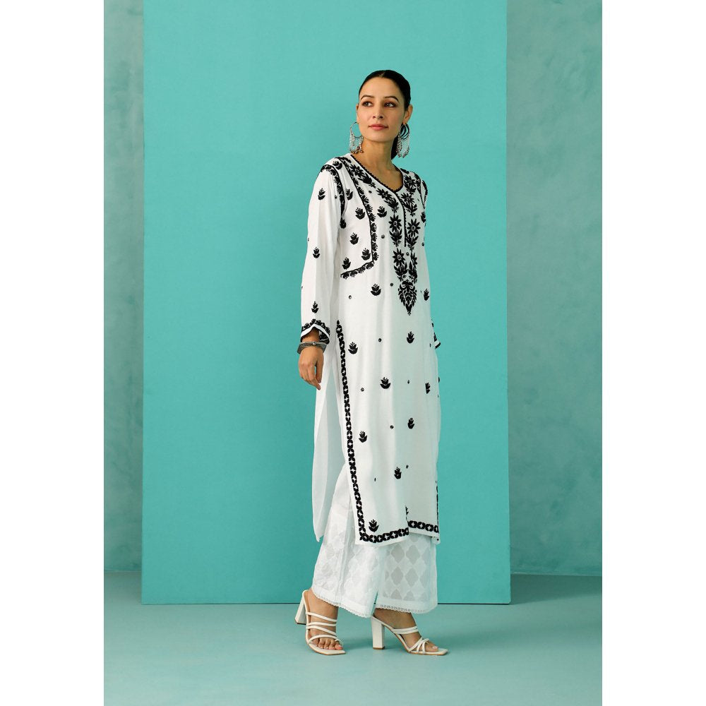 House of Chikankari Chandni Chikankari Modal Straight White Kurta