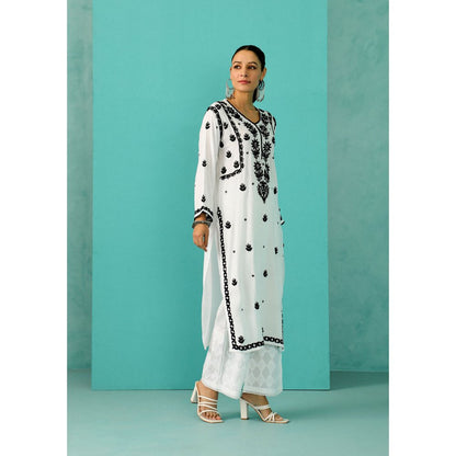House of Chikankari Chandni Chikankari Modal Straight White Kurta