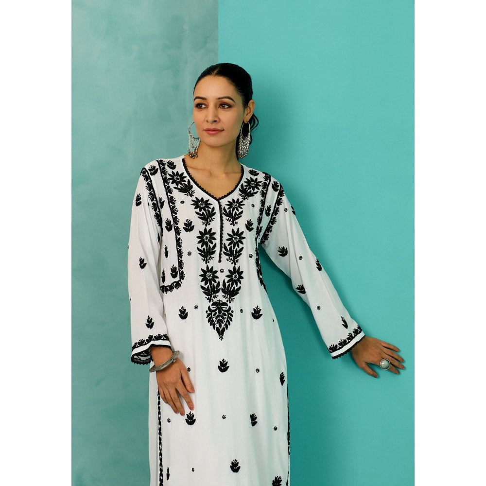 House of Chikankari Chandni Chikankari Modal Straight White Kurta