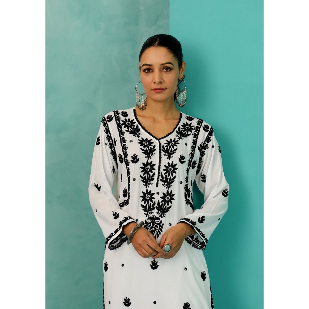 House of Chikankari Chandni Chikankari Modal Straight White Kurta