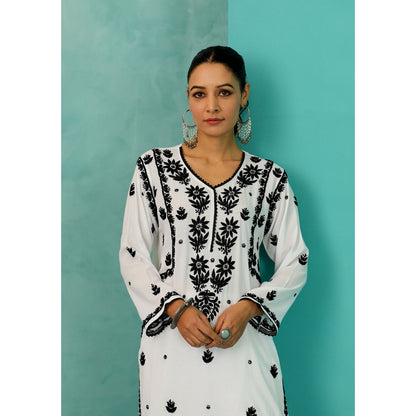 House of Chikankari Chandni Chikankari Modal Straight White Kurta