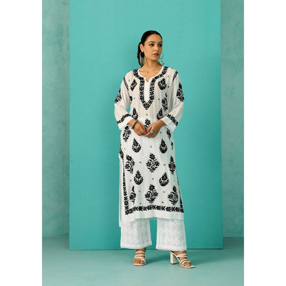 House of Chikankari Chandni Chikankari Muslin Straight White Kurta