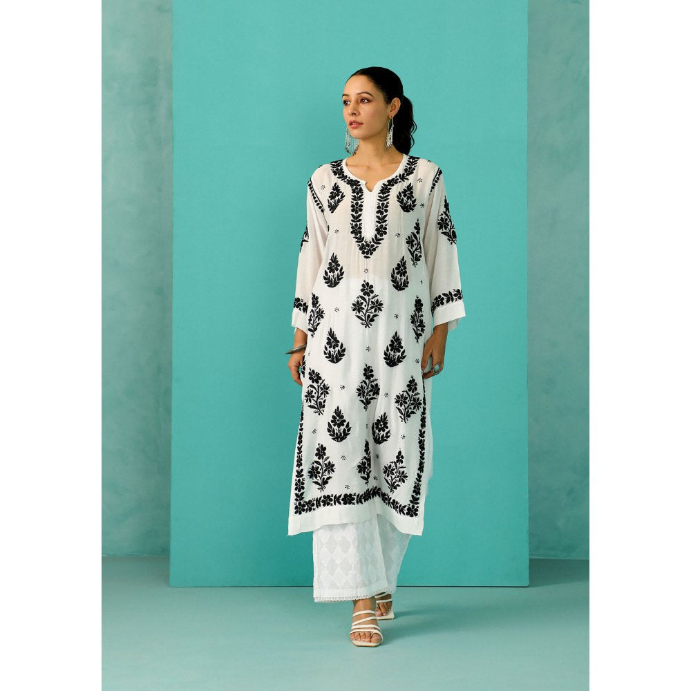 House of Chikankari Chandni Chikankari Muslin Straight White Kurta