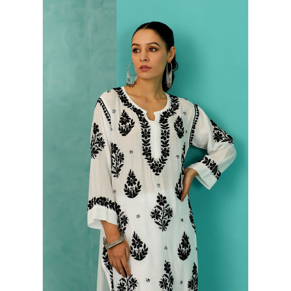House of Chikankari Chandni Chikankari Muslin Straight White Kurta