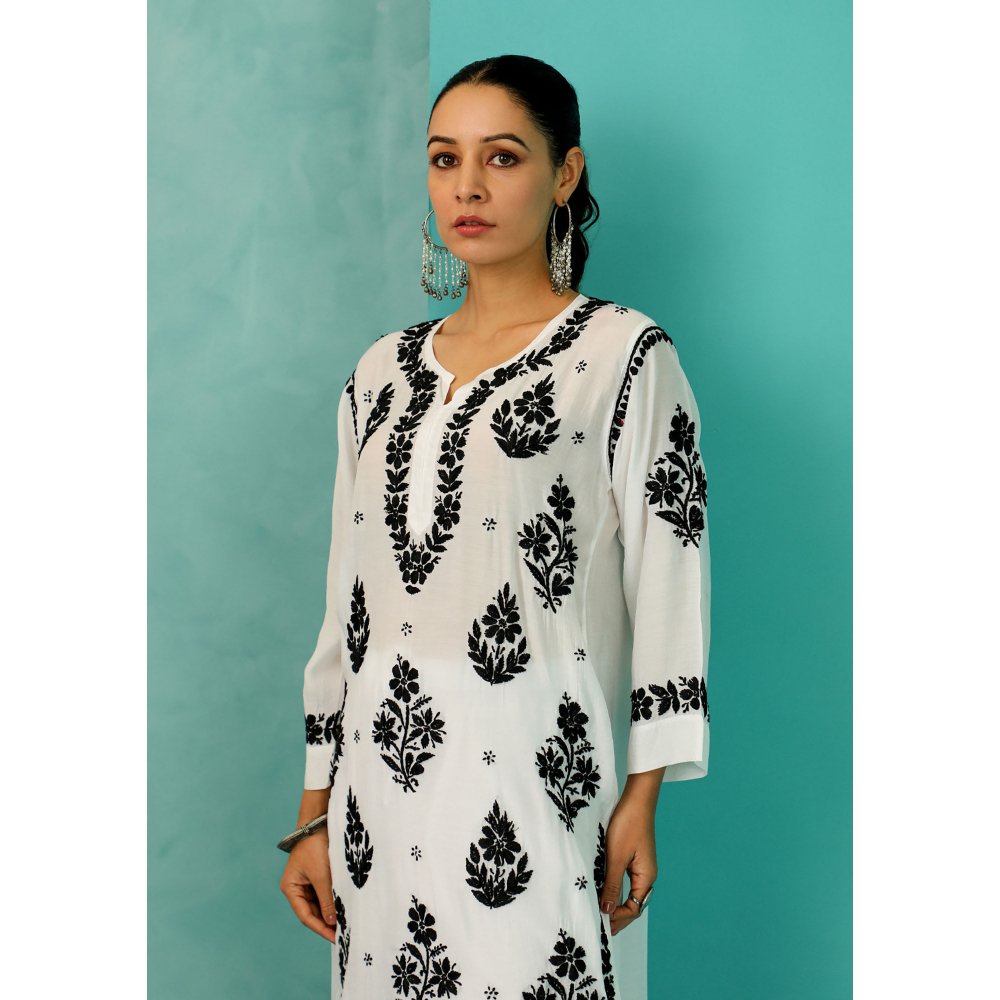 House of Chikankari Chandni Chikankari Muslin Straight White Kurta