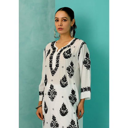 House of Chikankari Chandni Chikankari Muslin Straight White Kurta