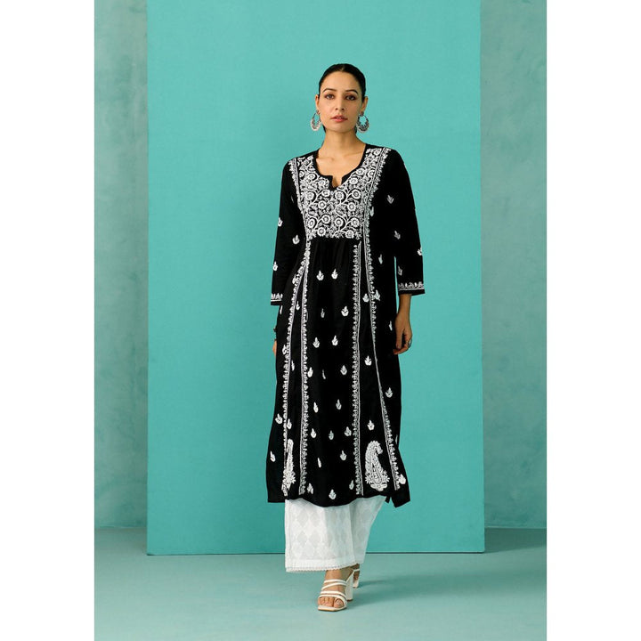 House of Chikankari Chandni Chikankari Cotton A-Line Black Kurta