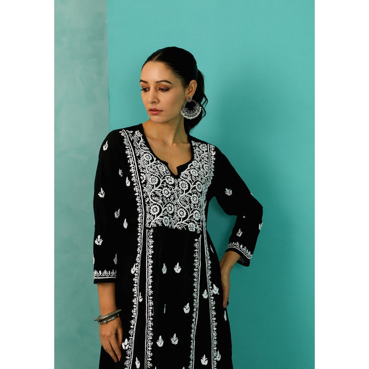 House of Chikankari Chandni Chikankari Cotton A-Line Black Kurta