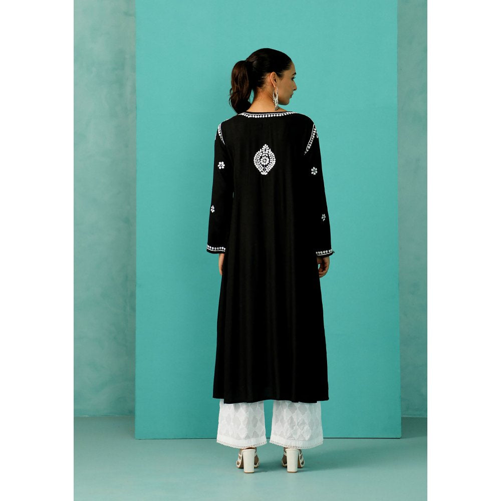 House of Chikankari Chandni Chikankari Rayon A-Line Black Kurta