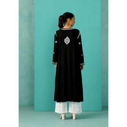 House of Chikankari Chandni Chikankari Rayon A-Line Black Kurta
