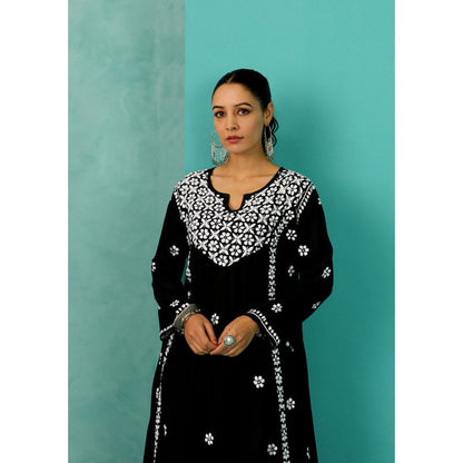House of Chikankari Chandni Chikankari Rayon A-Line Black Kurta