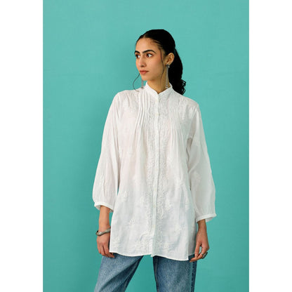 House of Chikankari Chandni Chikankari Mulmul Straight White Shirt