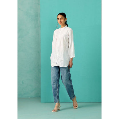 House of Chikankari Chandni Chikankari Mulmul Straight White Shirt