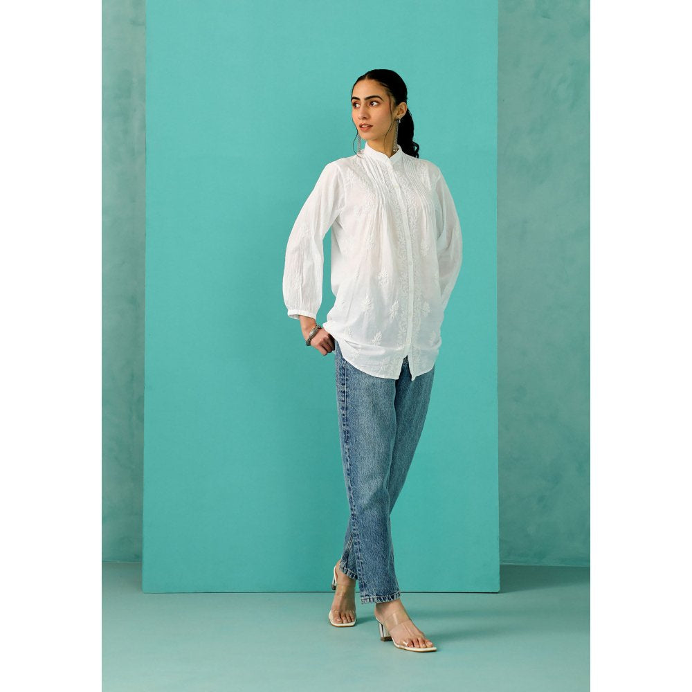 House of Chikankari Chandni Chikankari Mulmul Straight White Shirt