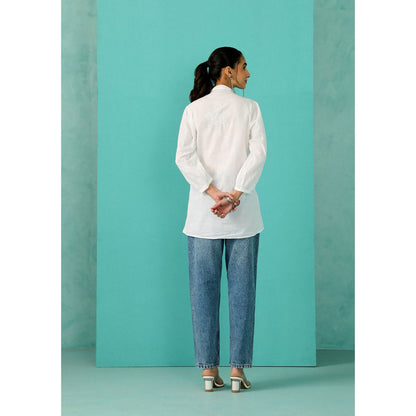 House of Chikankari Chandni Chikankari Mulmul Straight White Shirt