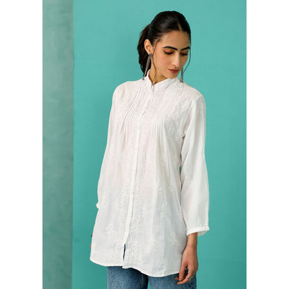 House of Chikankari Chandni Chikankari Mulmul Straight White Shirt