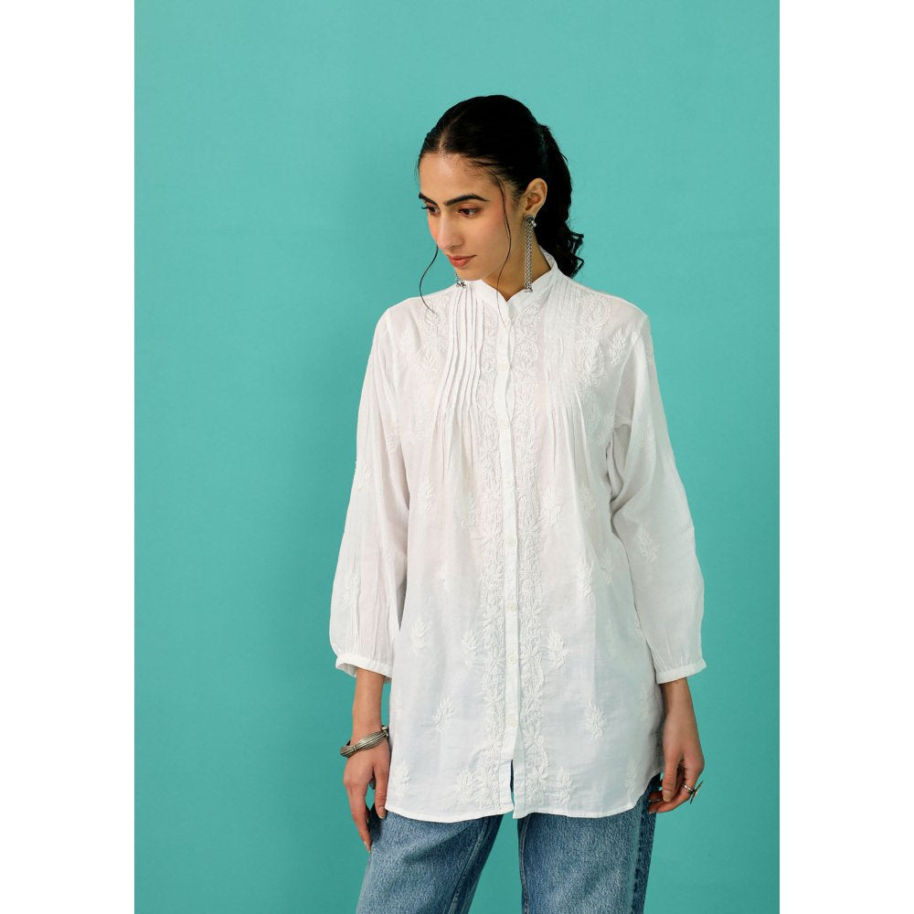 House of Chikankari Chandni Chikankari Mulmul Straight White Shirt