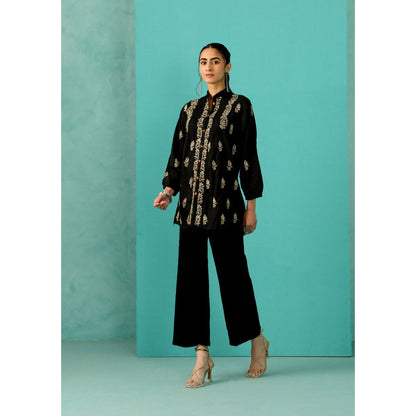 House of Chikankari Chandni Chikankari Mulmul Straight Black Shirt