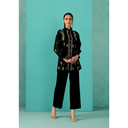 House of Chikankari Chandni Chikankari Mulmul Straight Black Shirt