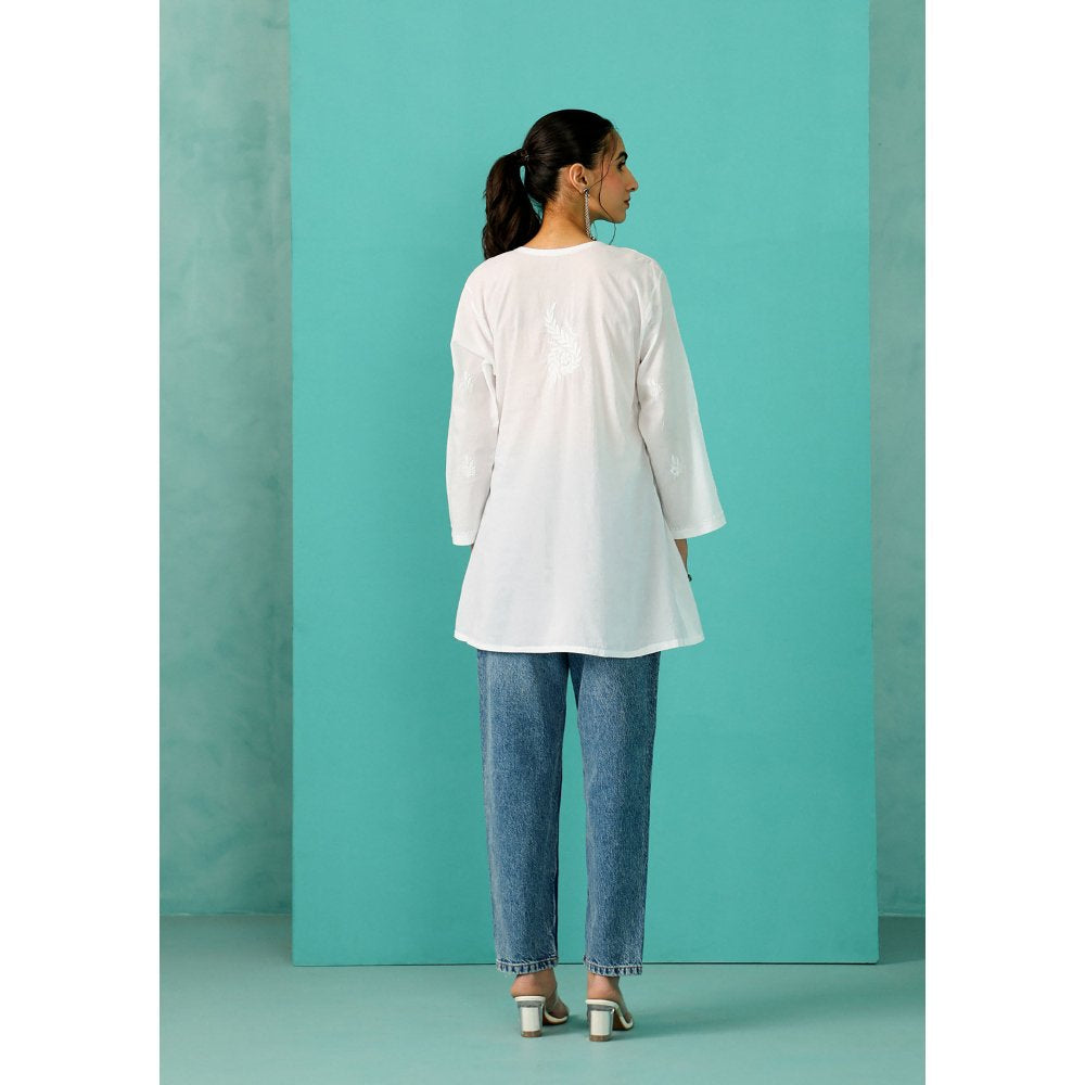House of Chikankari Chandni Chikankari Cotton A-Line White Kurti