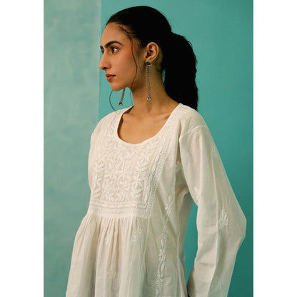 House of Chikankari Chandni Chikankari Cotton A-Line White Kurti