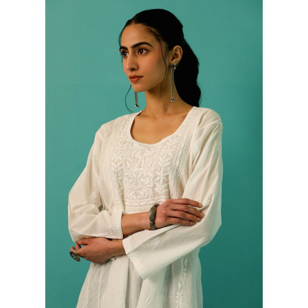 House of Chikankari Chandni Chikankari Cotton A-Line White Kurti