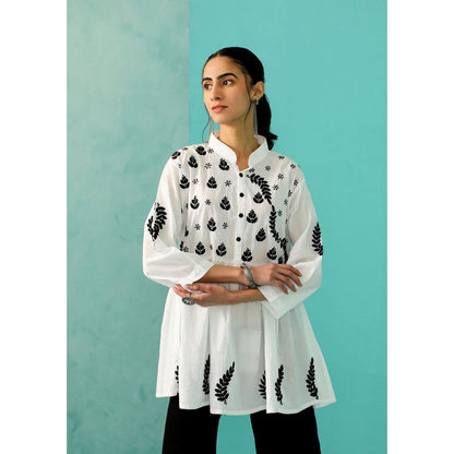 House of Chikankari Chandni Chikankari Cotton A-Line White Kurti