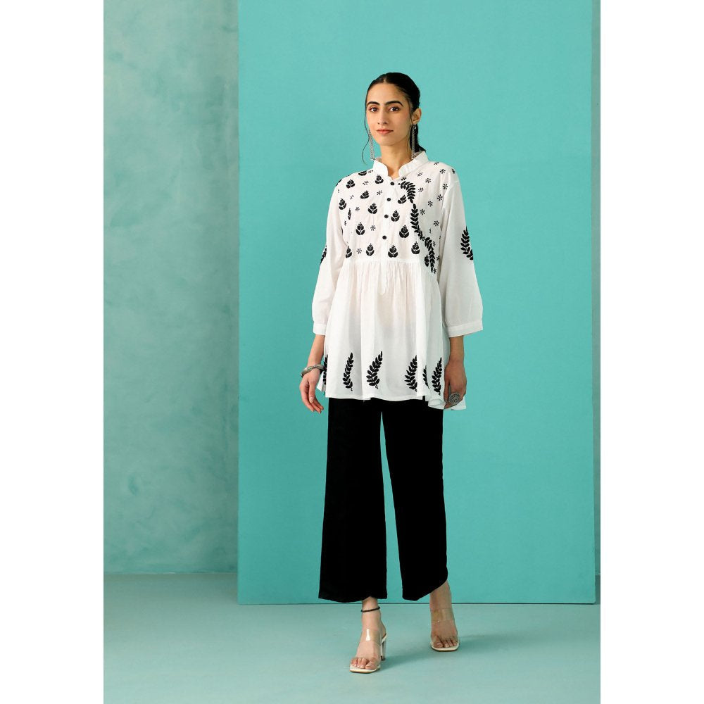 House of Chikankari Chandni Chikankari Cotton A-Line White Kurti