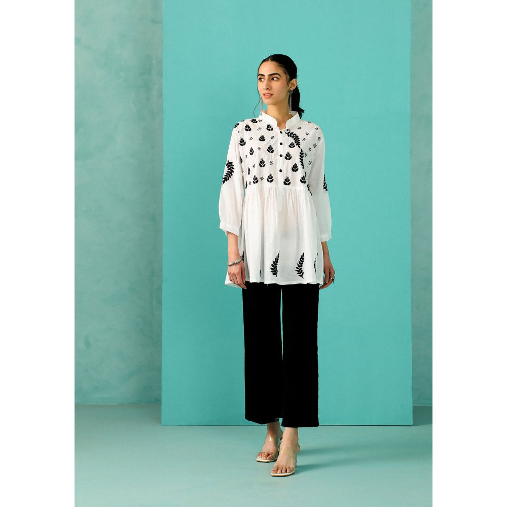 House of Chikankari Chandni Chikankari Cotton A-Line White Kurti