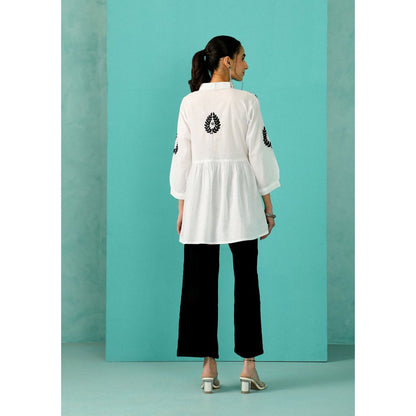 House of Chikankari Chandni Chikankari Cotton A-Line White Kurti