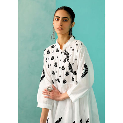 House of Chikankari Chandni Chikankari Cotton A-Line White Kurti