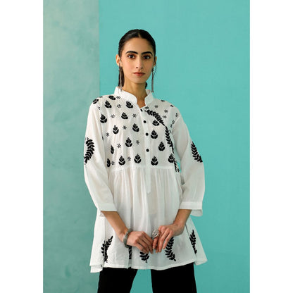 House of Chikankari Chandni Chikankari Cotton A-Line White Kurti