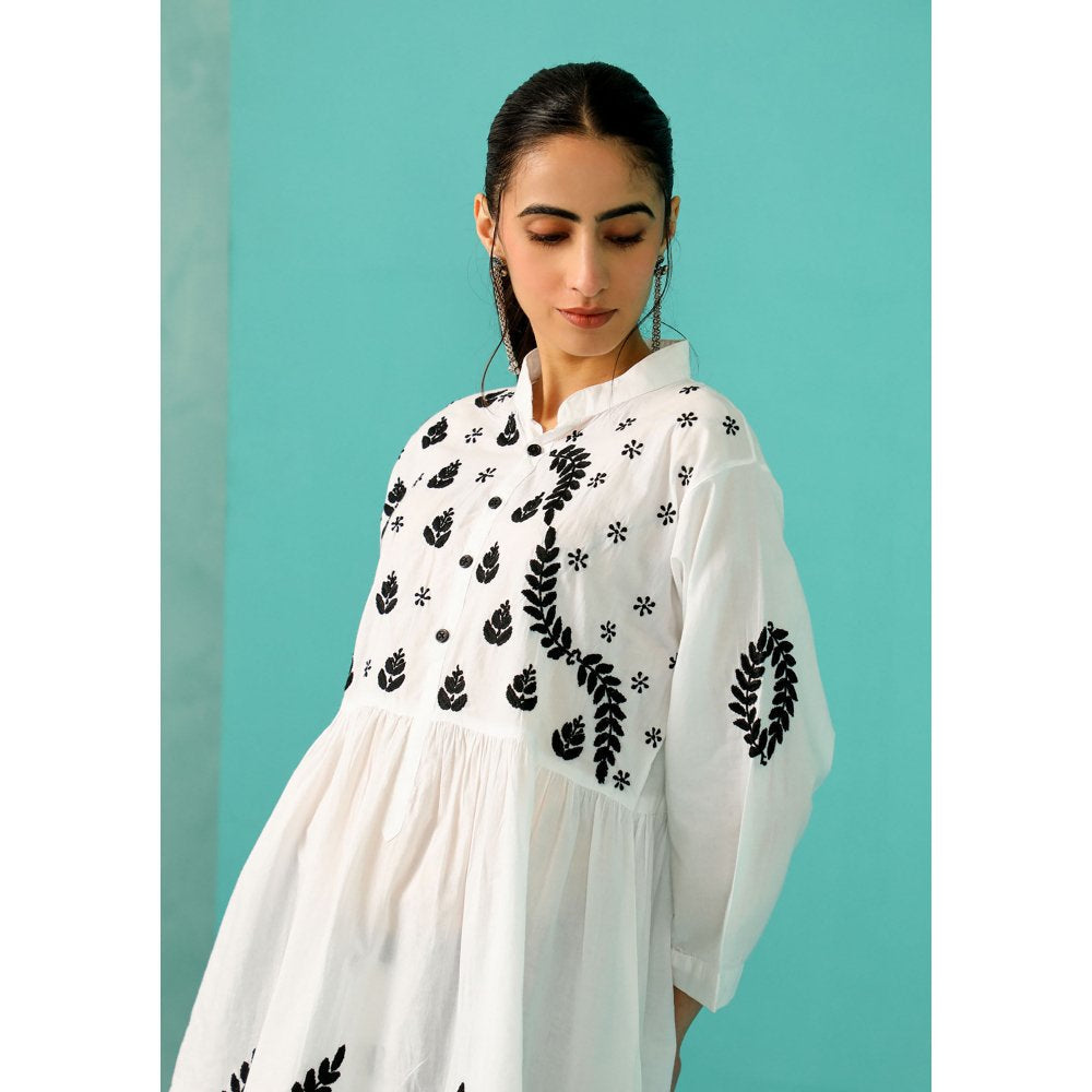 House of Chikankari Chandni Chikankari Cotton A-Line White Kurti