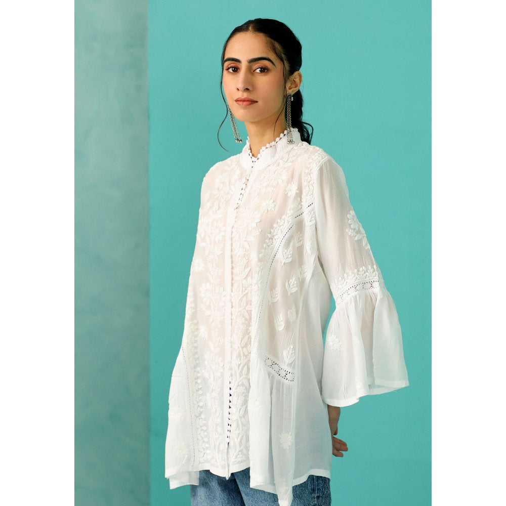 House of Chikankari Chandni Chikankari Cotton A-Line White Kurti