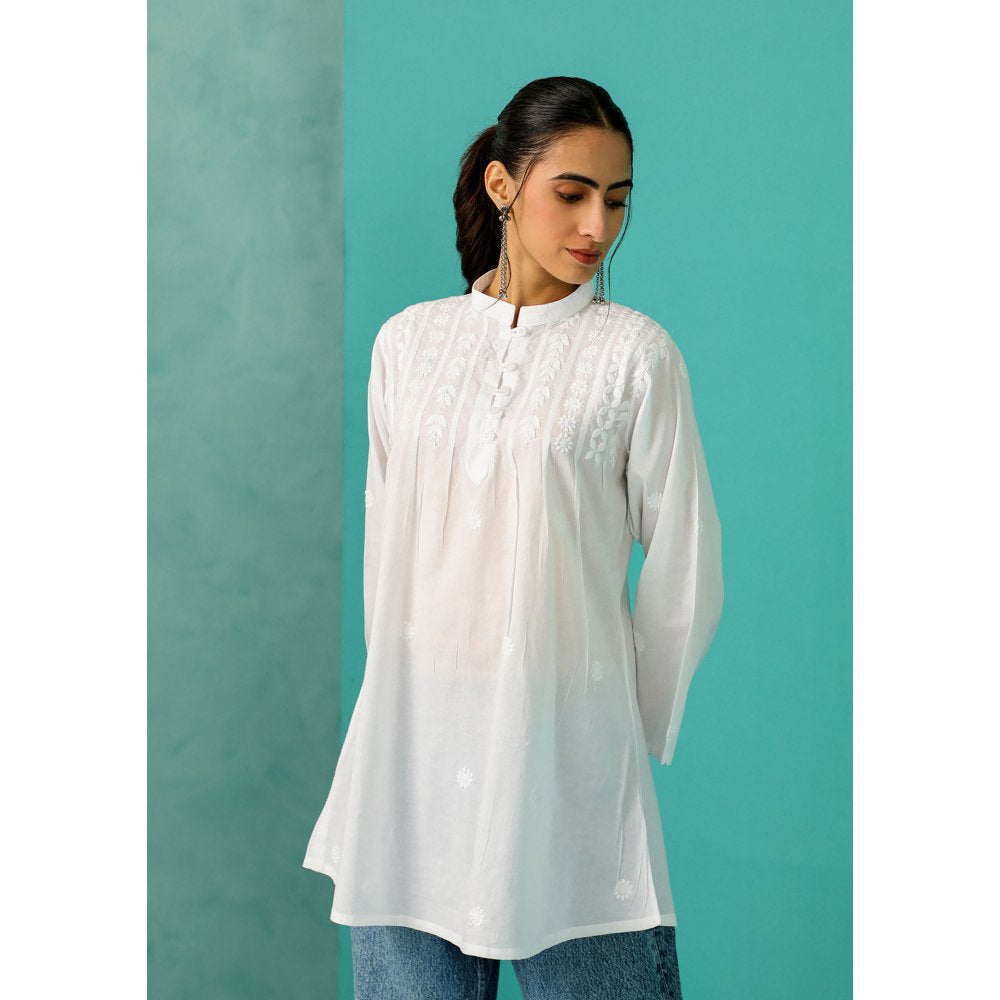House of Chikankari Chandni Chikankari Cotton A-Line White Kurti