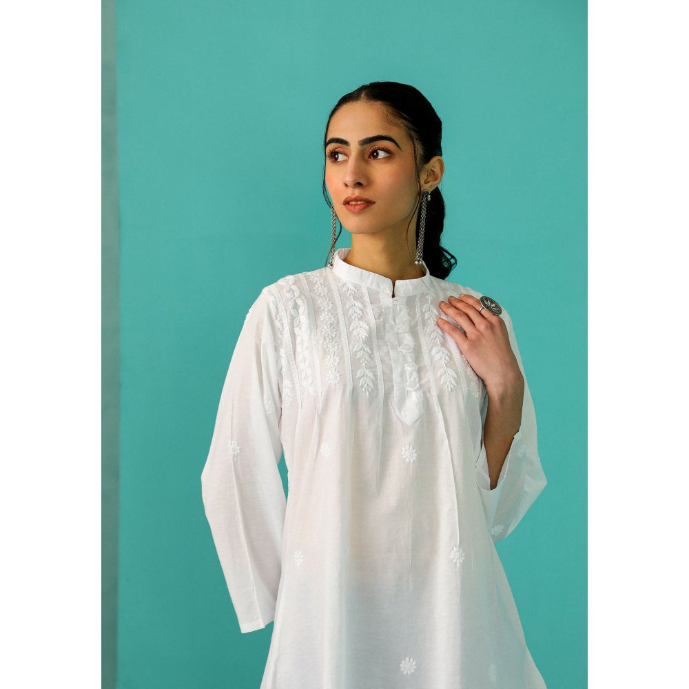 House of Chikankari Chandni Chikankari Cotton A-Line White Kurti