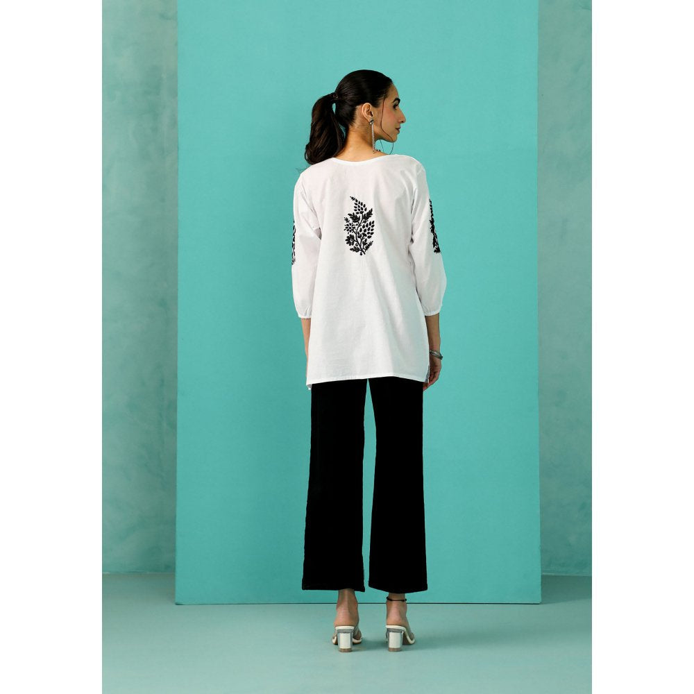 House of Chikankari Chandni Chikankari Cotton A-Line White Kurti