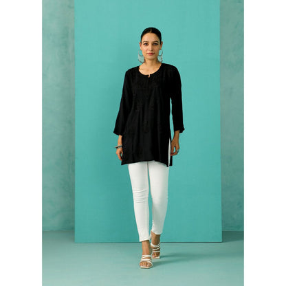 House of Chikankari Chandni Chikankari Cotton A-Line Black Kurti
