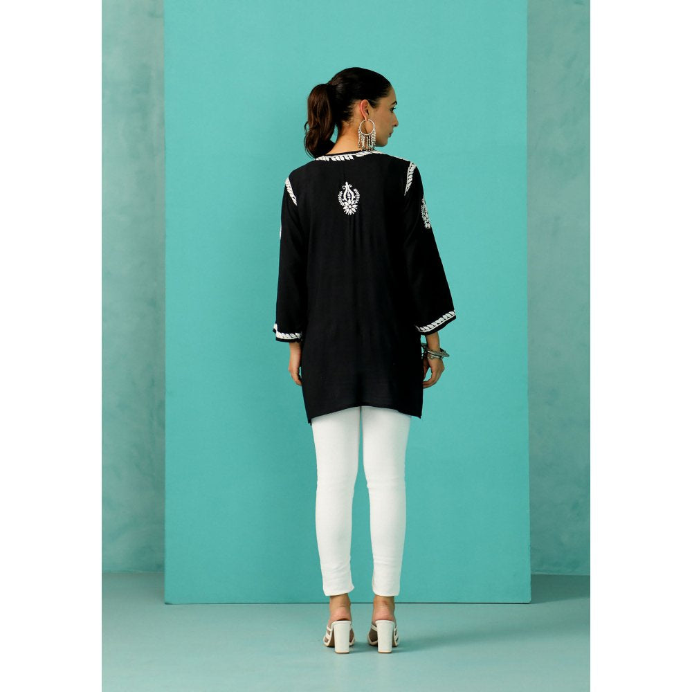House of Chikankari Chandni Chikankari Modal Straight Black Kurti