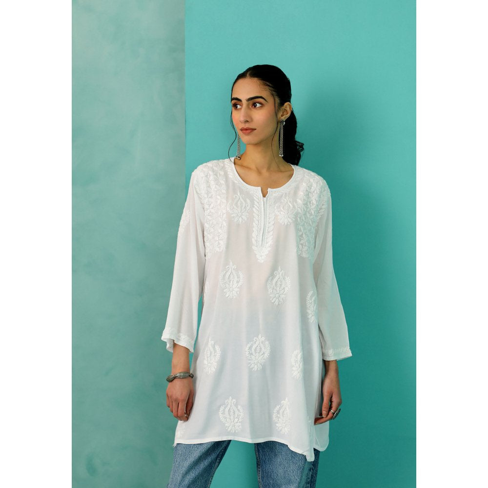 House of Chikankari Chandni Chikankari Modal Straight White Kurti