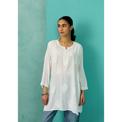 House of Chikankari Chandni Chikankari Modal Straight White Kurti