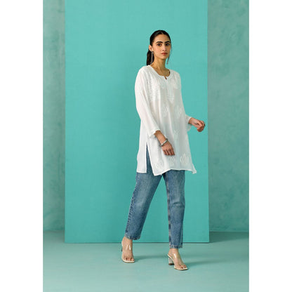 House of Chikankari Chandni Chikankari Modal Straight White Kurti