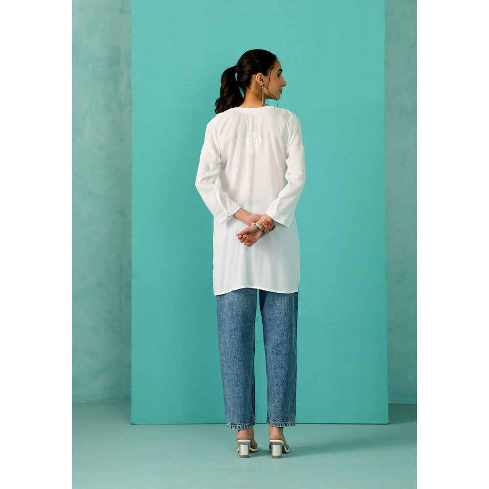 House of Chikankari Chandni Chikankari Modal Straight White Kurti