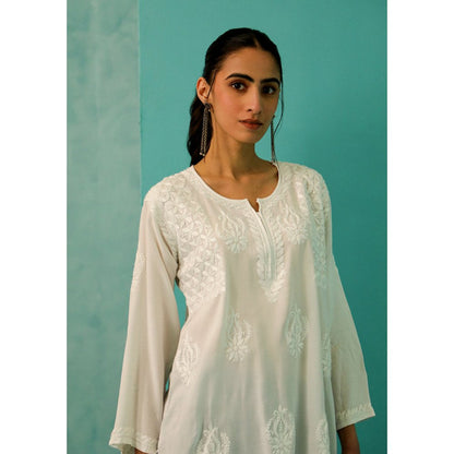 House of Chikankari Chandni Chikankari Modal Straight White Kurti