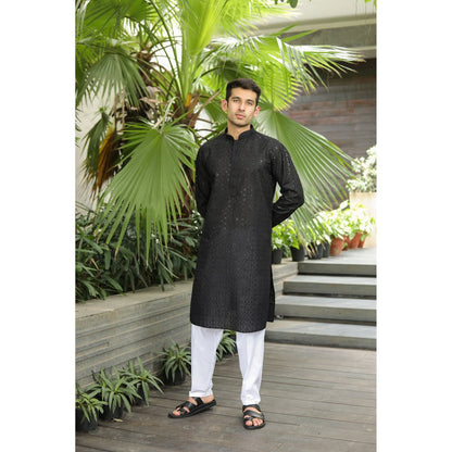 House of Chikankari Ashra Chikankari Cotton Straight Men Kurta with Sequin
